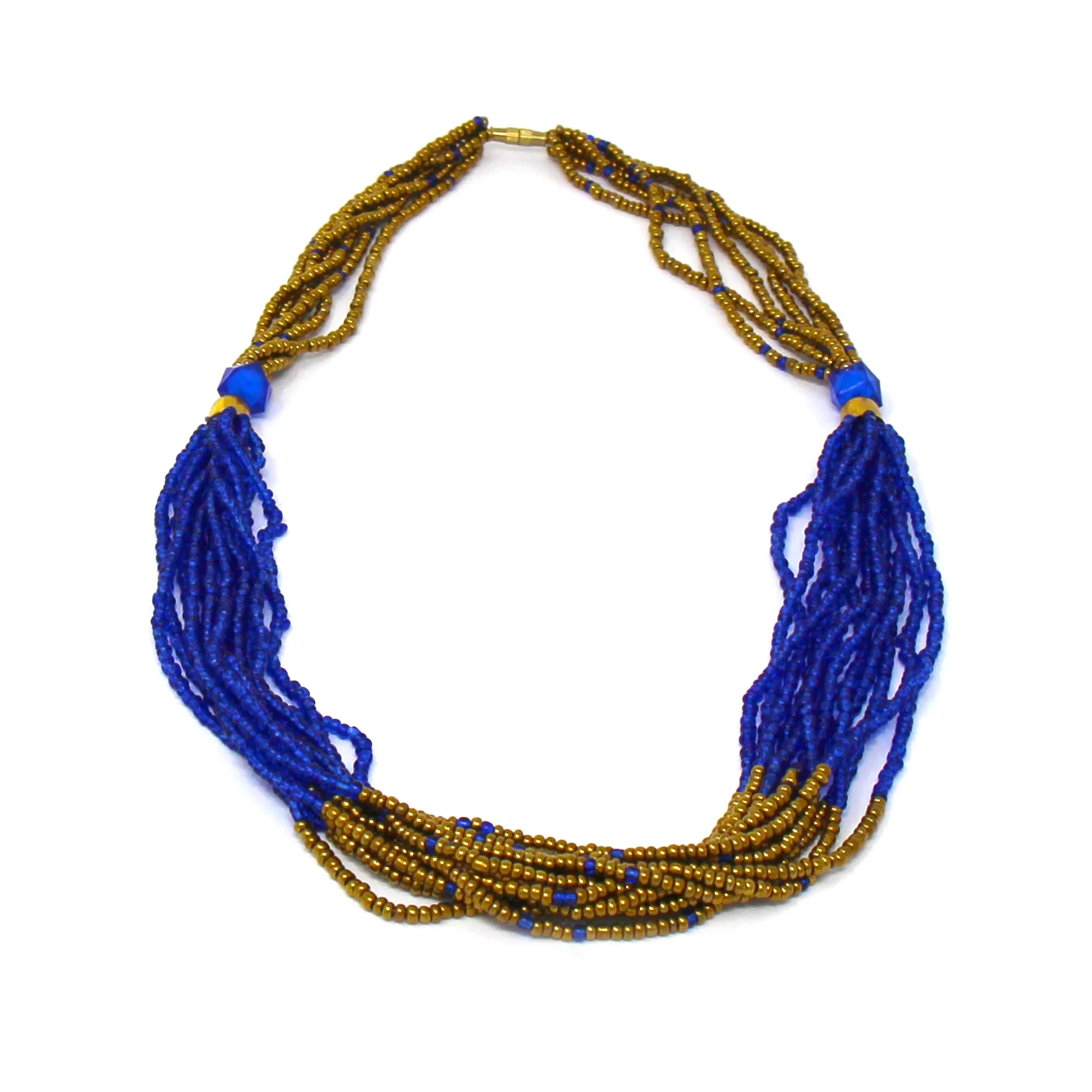 Multistrand Maasai Bead Necklace Lapis Blue and Gold