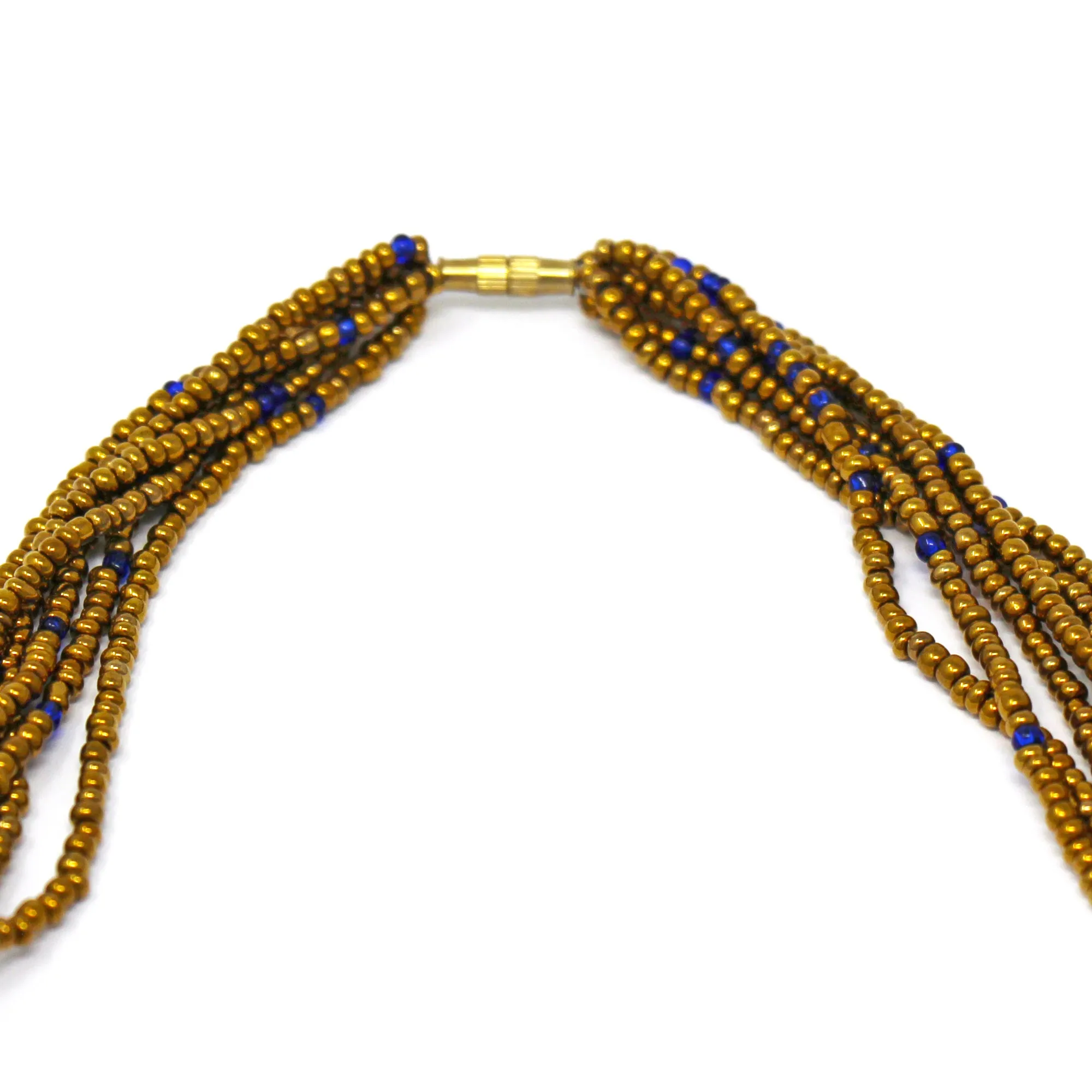 Multistrand Maasai Bead Necklace Lapis Blue and Gold