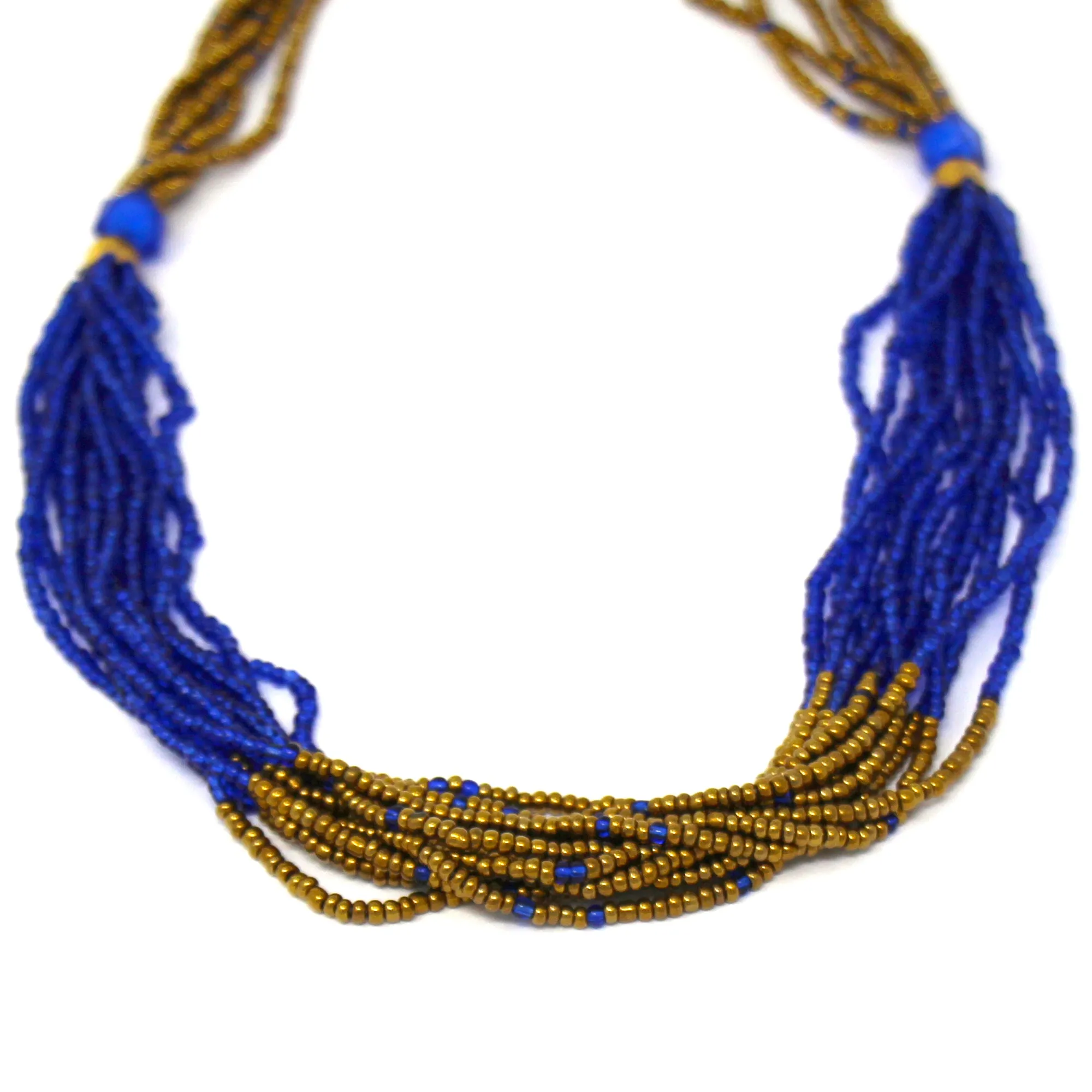 Multistrand Maasai Bead Necklace Lapis Blue and Gold