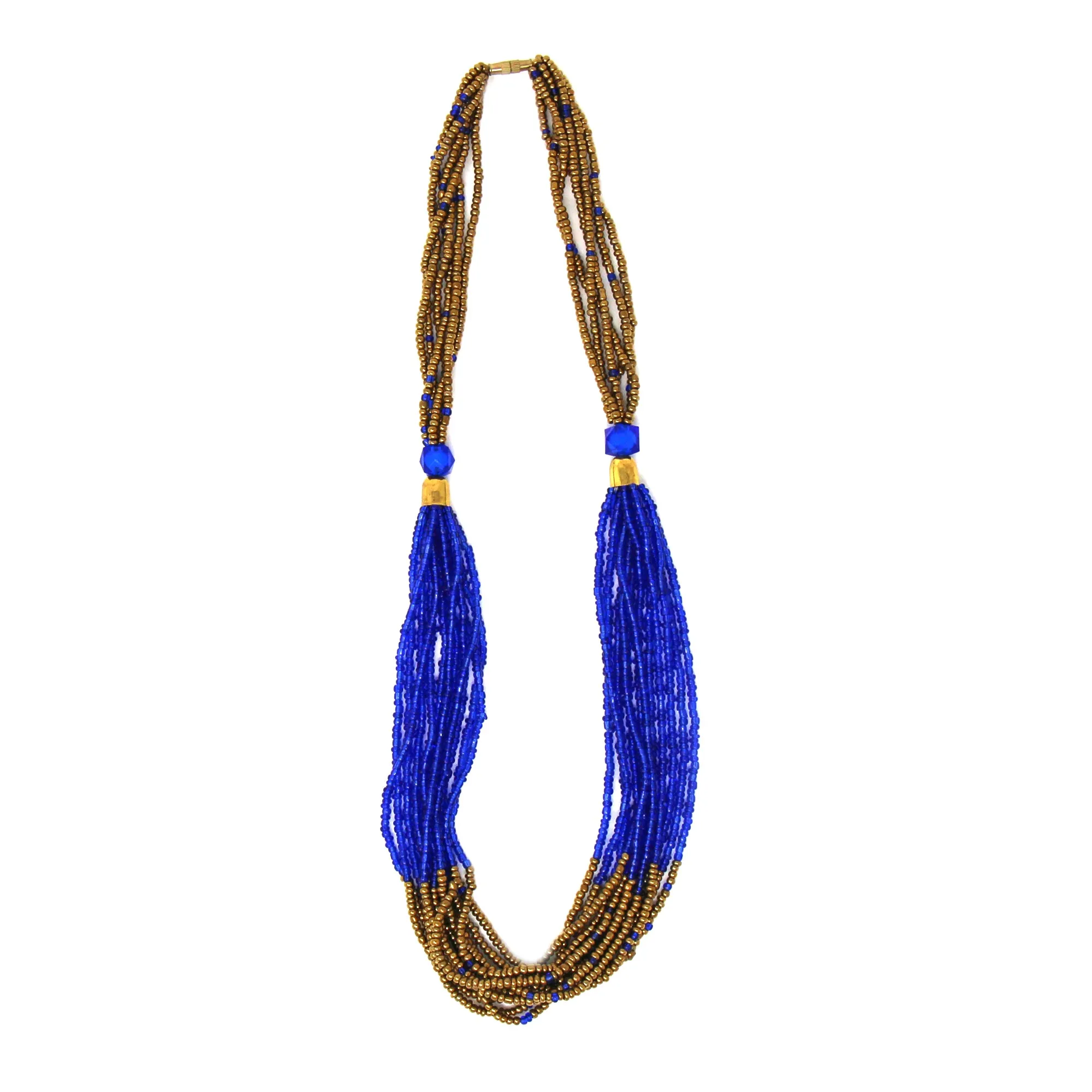 Multistrand Maasai Bead Necklace Lapis Blue and Gold