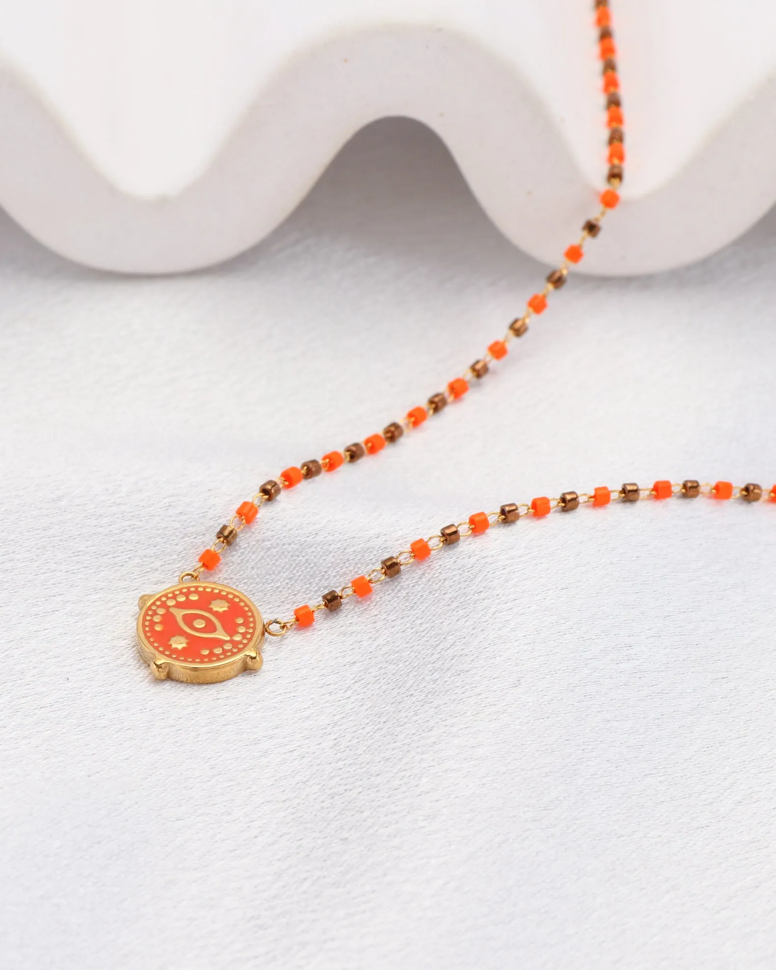 Mystara Red Evil Eye Beaded Necklace