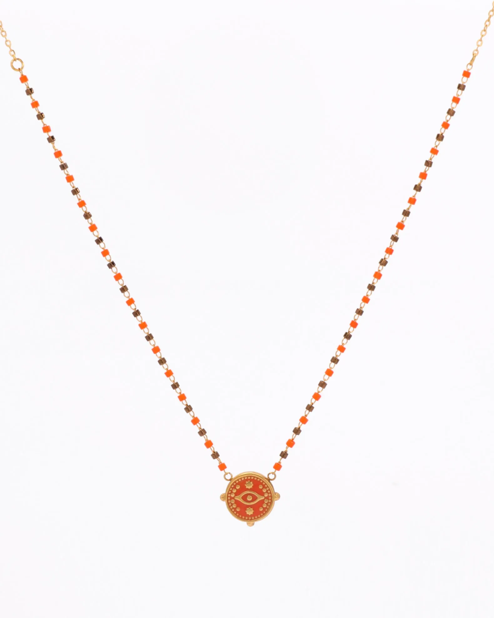 Mystara Red Evil Eye Beaded Necklace