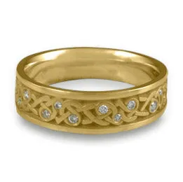 Narrow Celtic Hearts with Diamonds Wedding Ring in 18K Yellow Gold