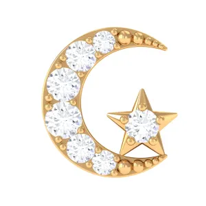 Natural Diamond Crescent Moon Helix Earring with Star