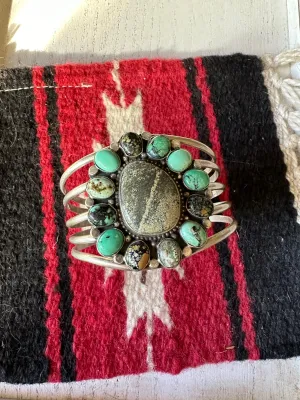 Navajo Turquoise & Sterling Silver Bracelet Cuff Signed Sheila