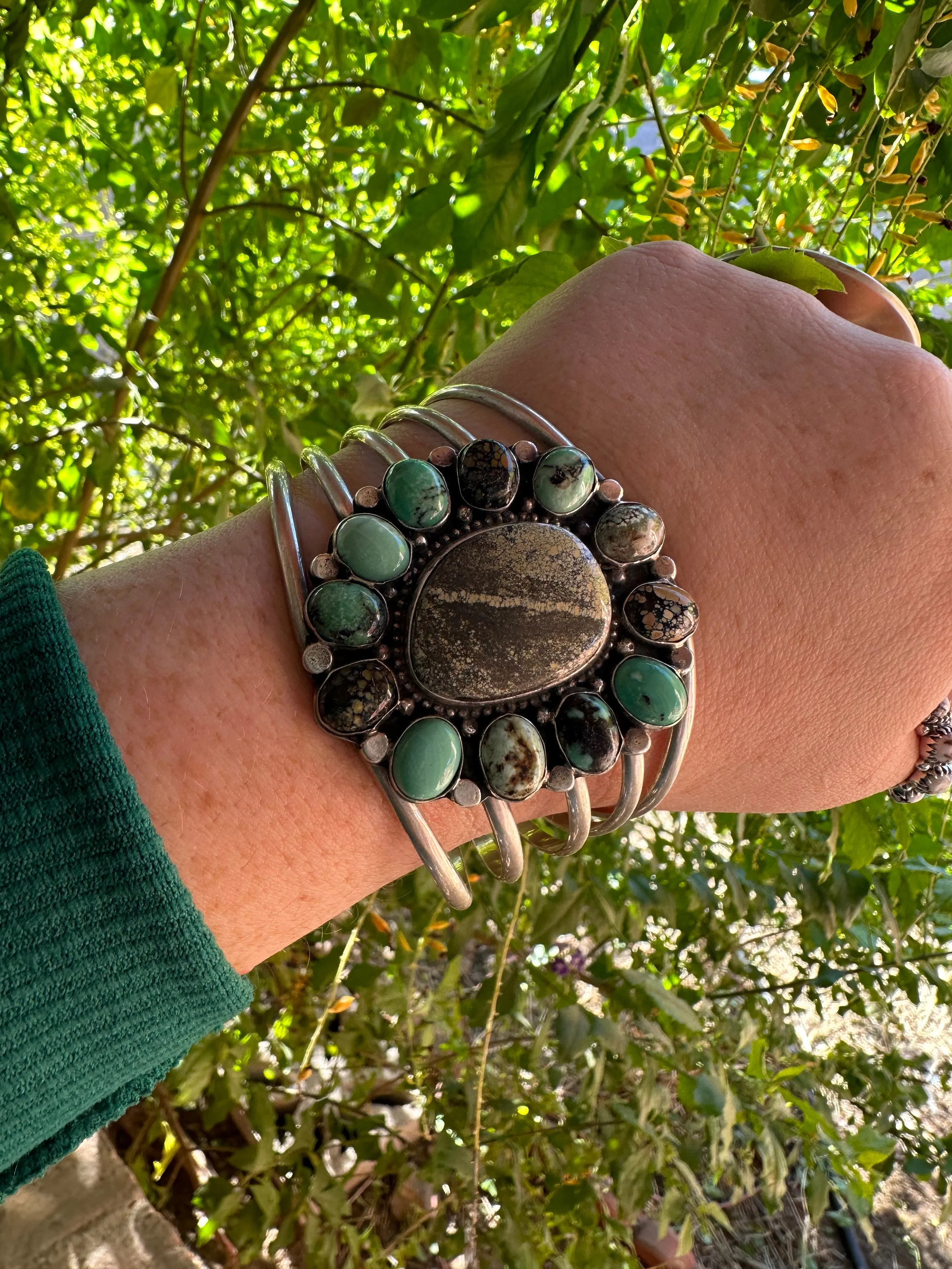 Navajo Turquoise & Sterling Silver Bracelet Cuff Signed Sheila