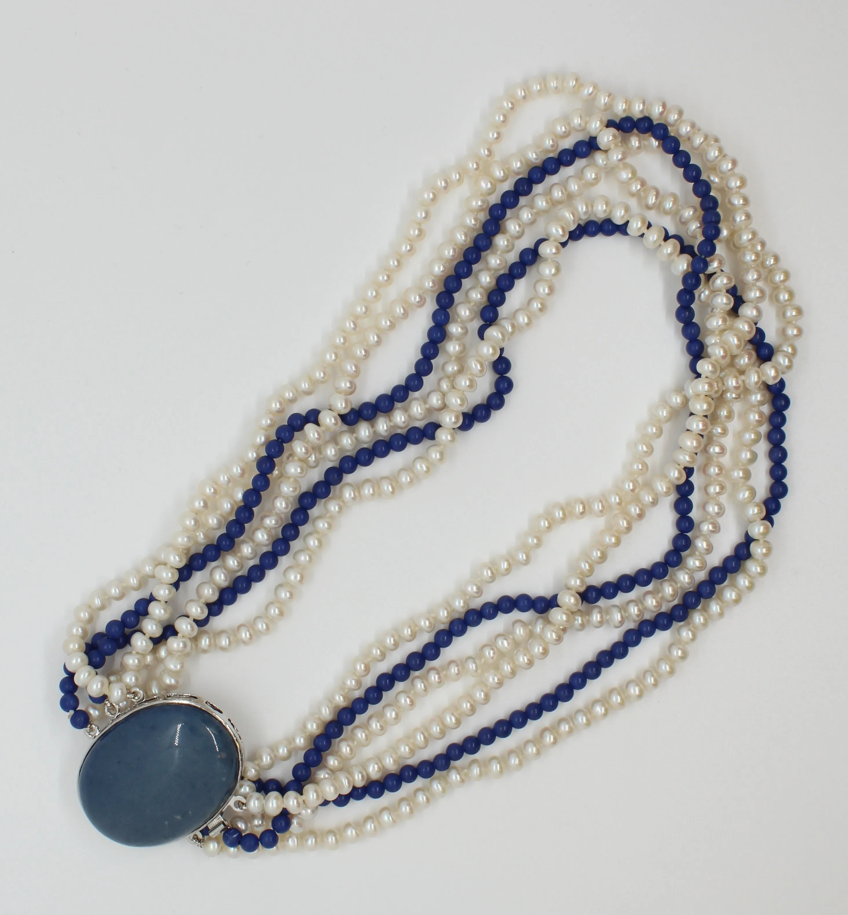 Necklace, Pearl and Lapis Lazuli 6 Strand Twist Necklace