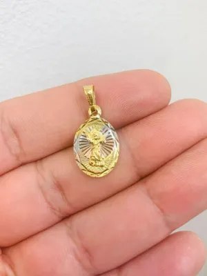 New Design Divino Niño Pendant Diamond Cut Tri Color Medal 20x13mm for Womens Mens / Dianty Baby Jesus Pendant / Dije Divino Niño Tres Oros