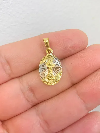 New Design Divino Niño Pendant Diamond Cut Tri Color Medal 20x13mm for Womens Mens / Dianty Baby Jesus Pendant / Dije Divino Niño Tres Oros