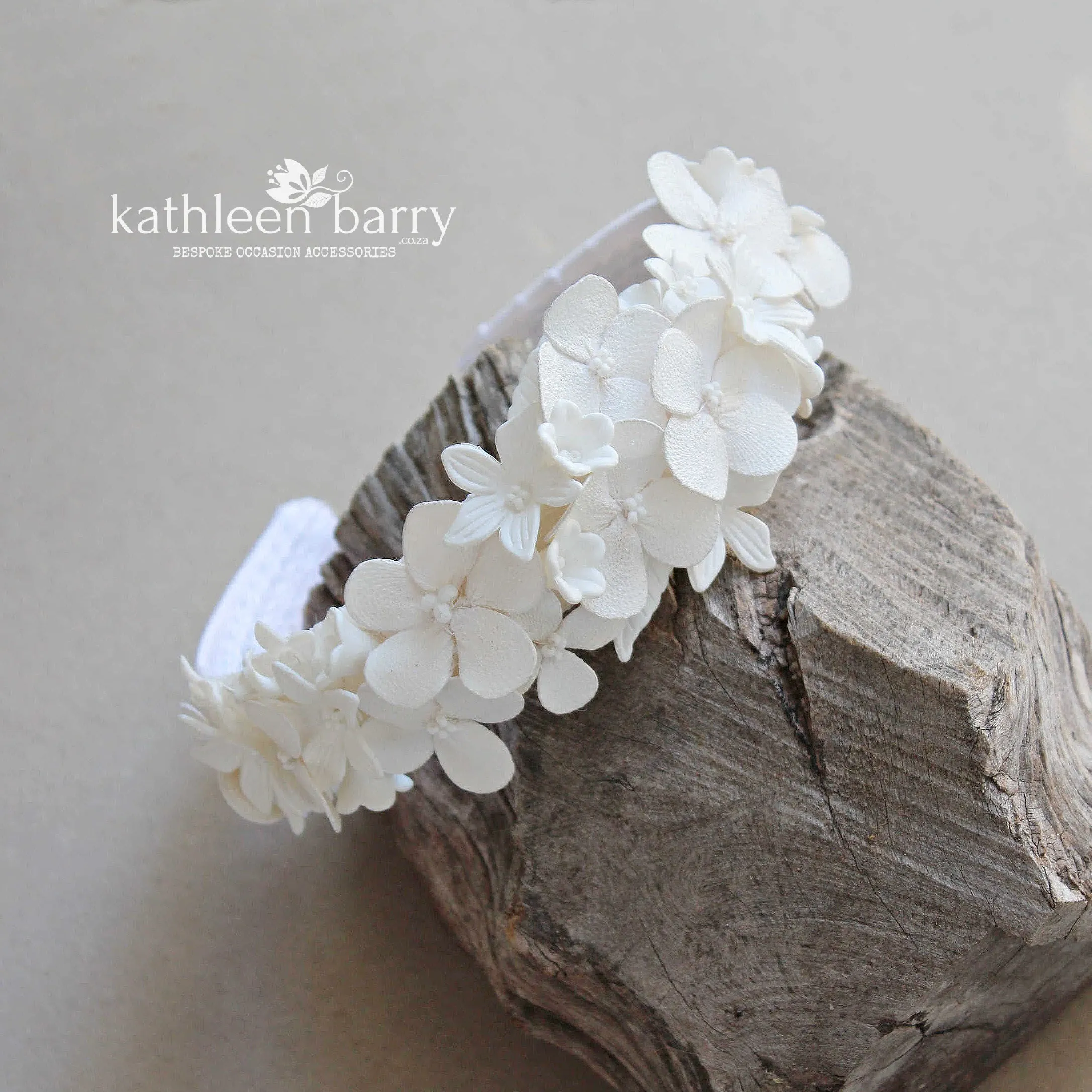 Nicola Floral headband for Nicola - Flat matte white - Color options available.