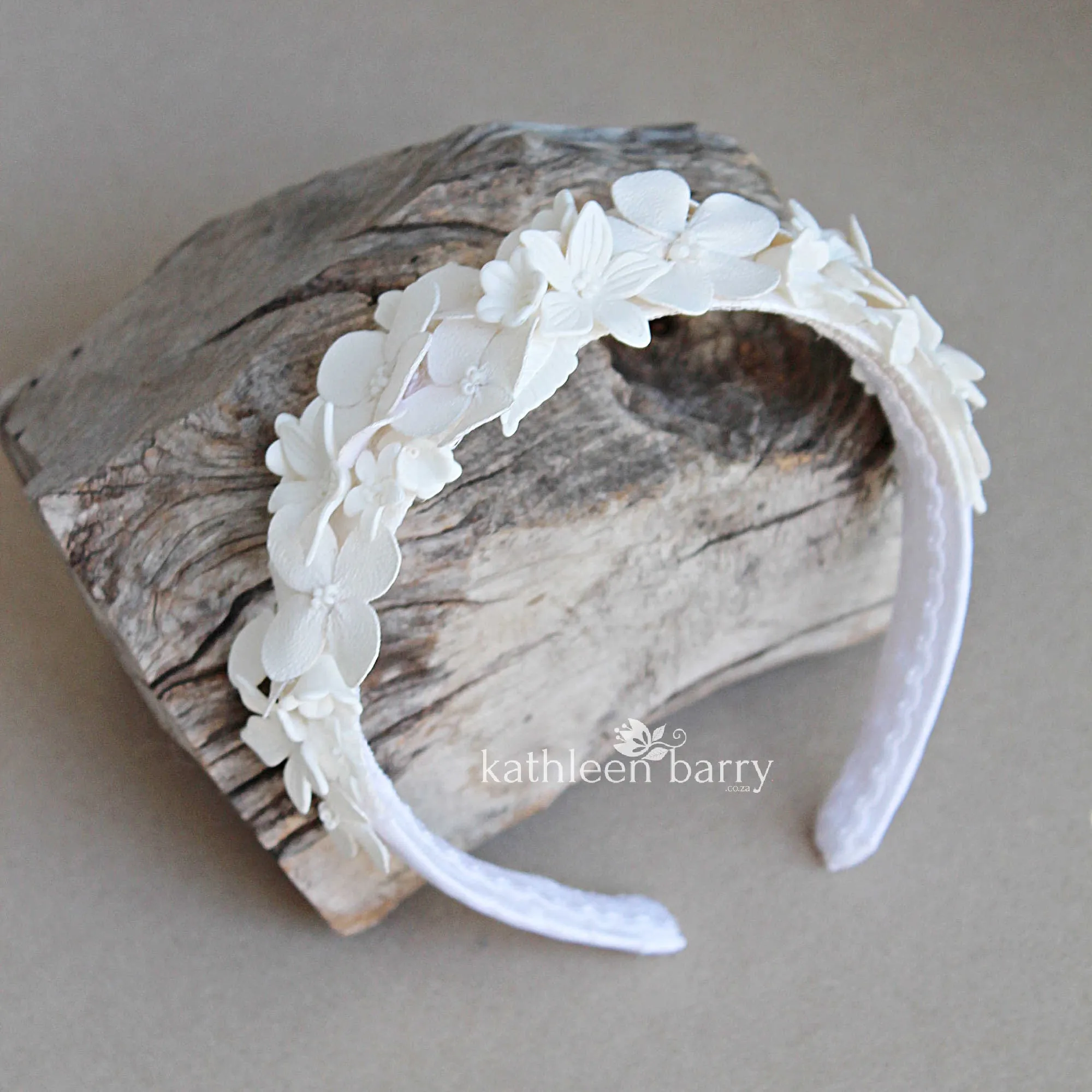 Nicola Floral headband for Nicola - Flat matte white - Color options available.