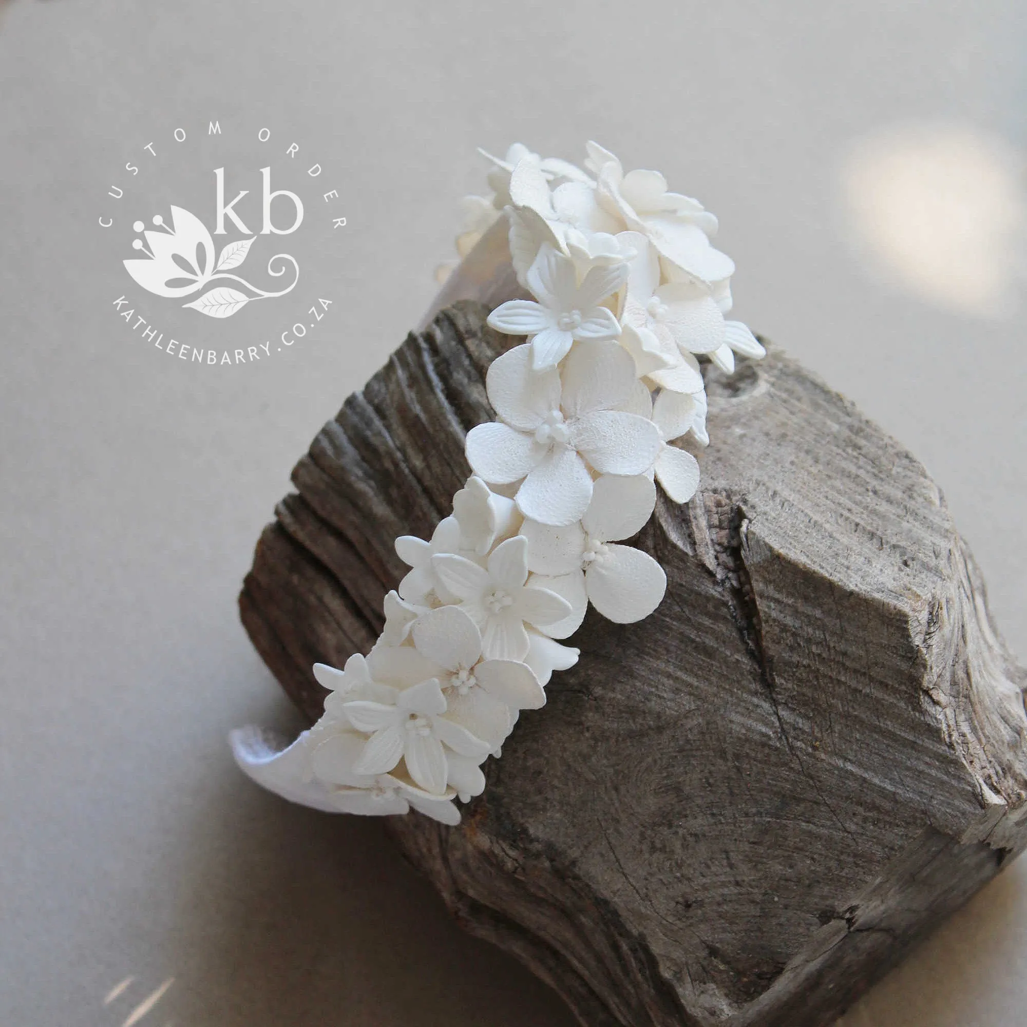 Nicola Floral headband for Nicola - Flat matte white - Color options available.