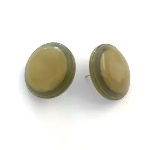 Olive Green Sparkle Disc Stud Earrings