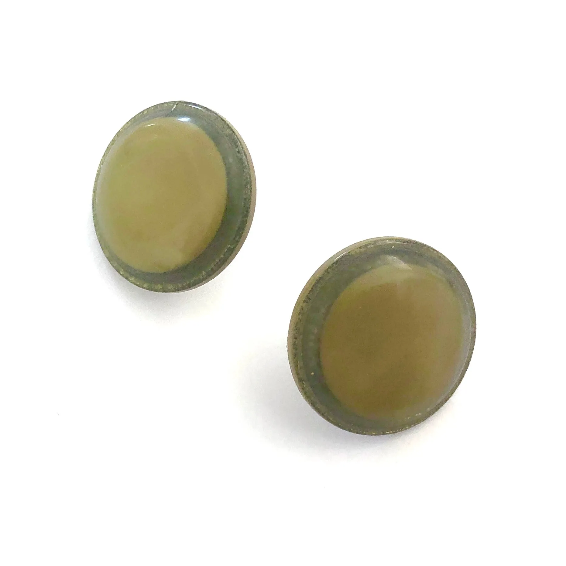 Olive Green Sparkle Disc Stud Earrings