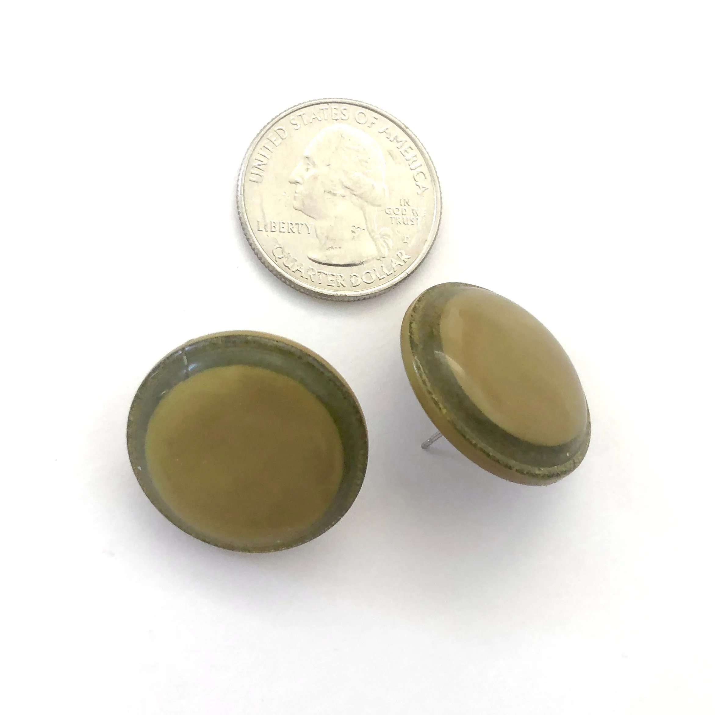 Olive Green Sparkle Disc Stud Earrings