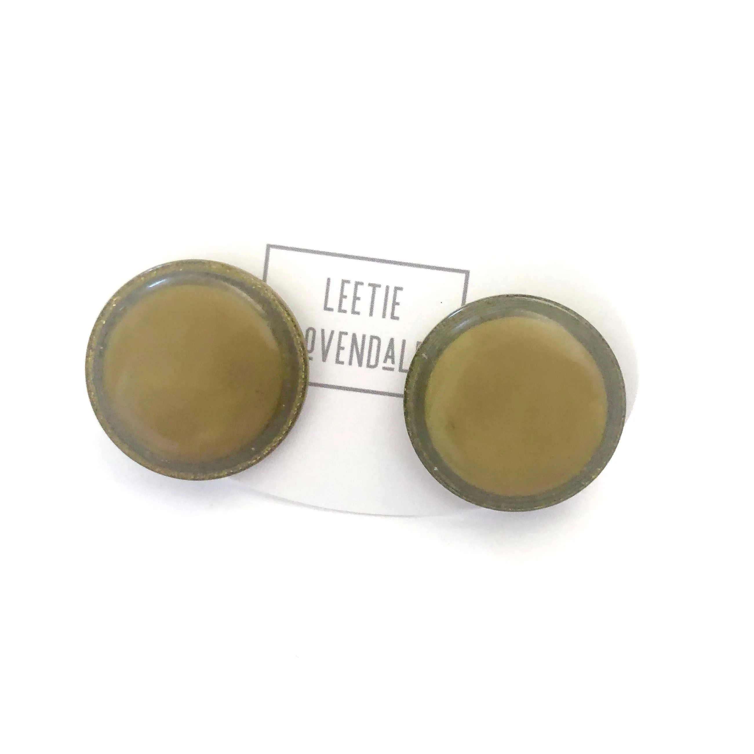 Olive Green Sparkle Disc Stud Earrings