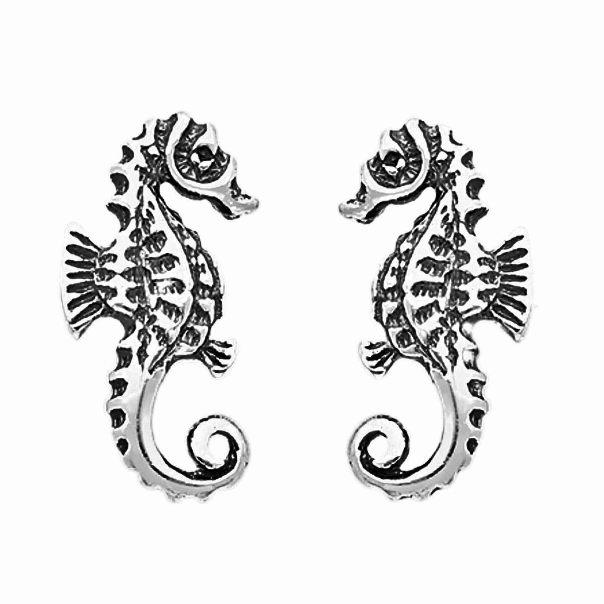 Oxidized Sterling Silver Seahorse Stud Earrings