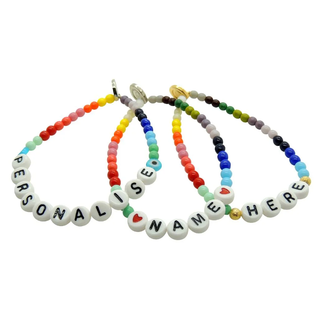 Personalised Name Alphabet Rainbow Glass Bead Bracelet