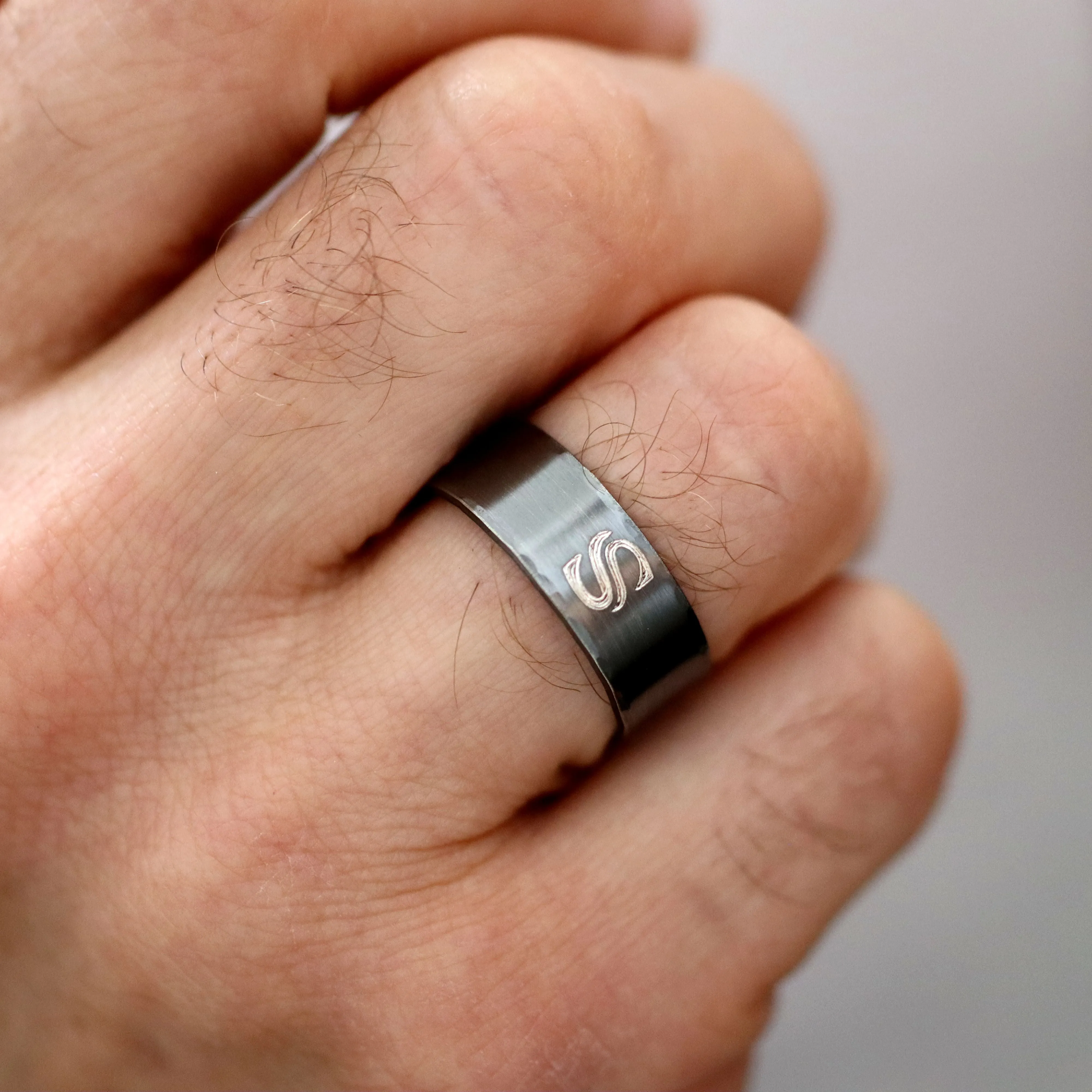 Personalized Monogram Initial Ring for Men Oxidized Sterling silver Band