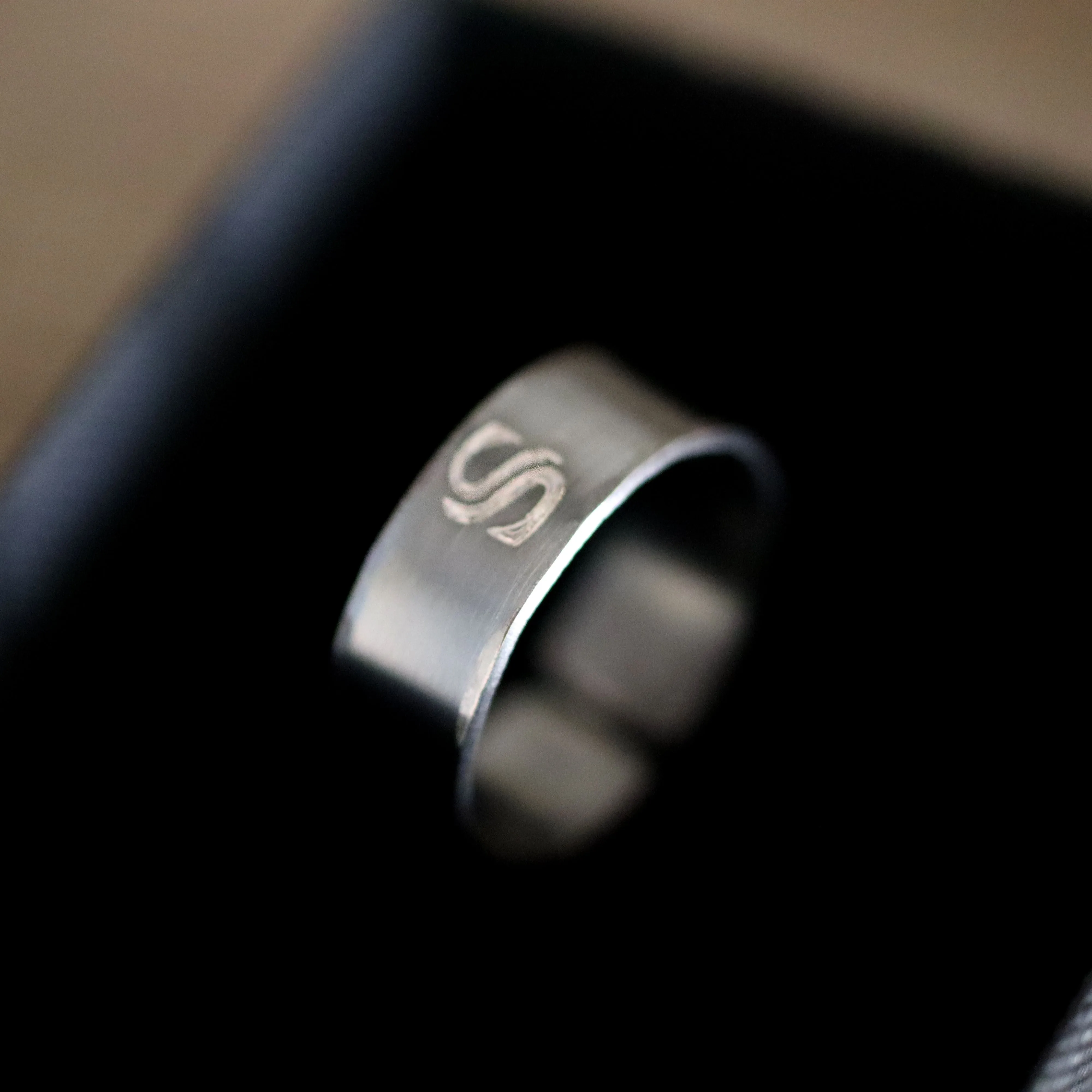 Personalized Monogram Initial Ring for Men Oxidized Sterling silver Band