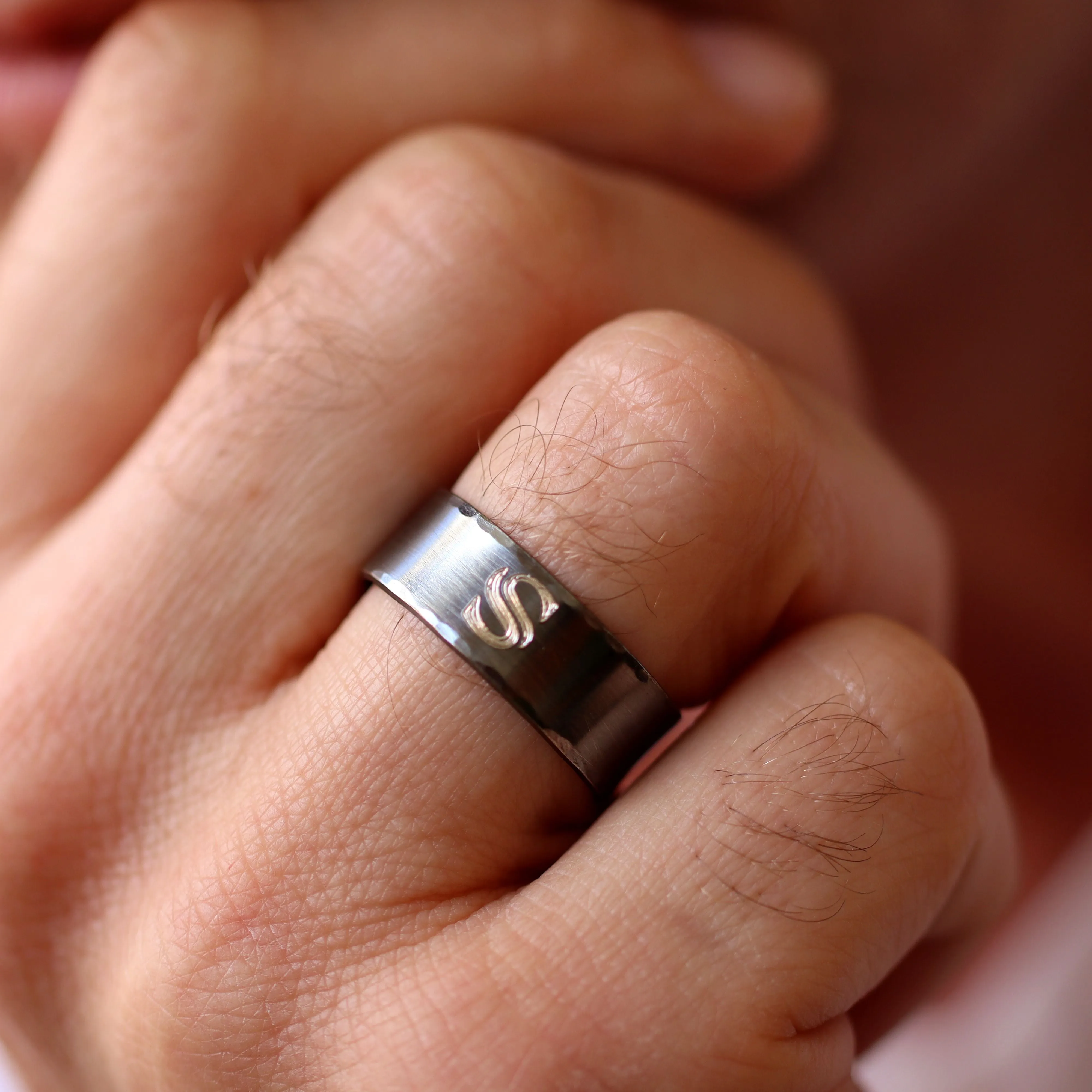 Personalized Monogram Initial Ring for Men Oxidized Sterling silver Band