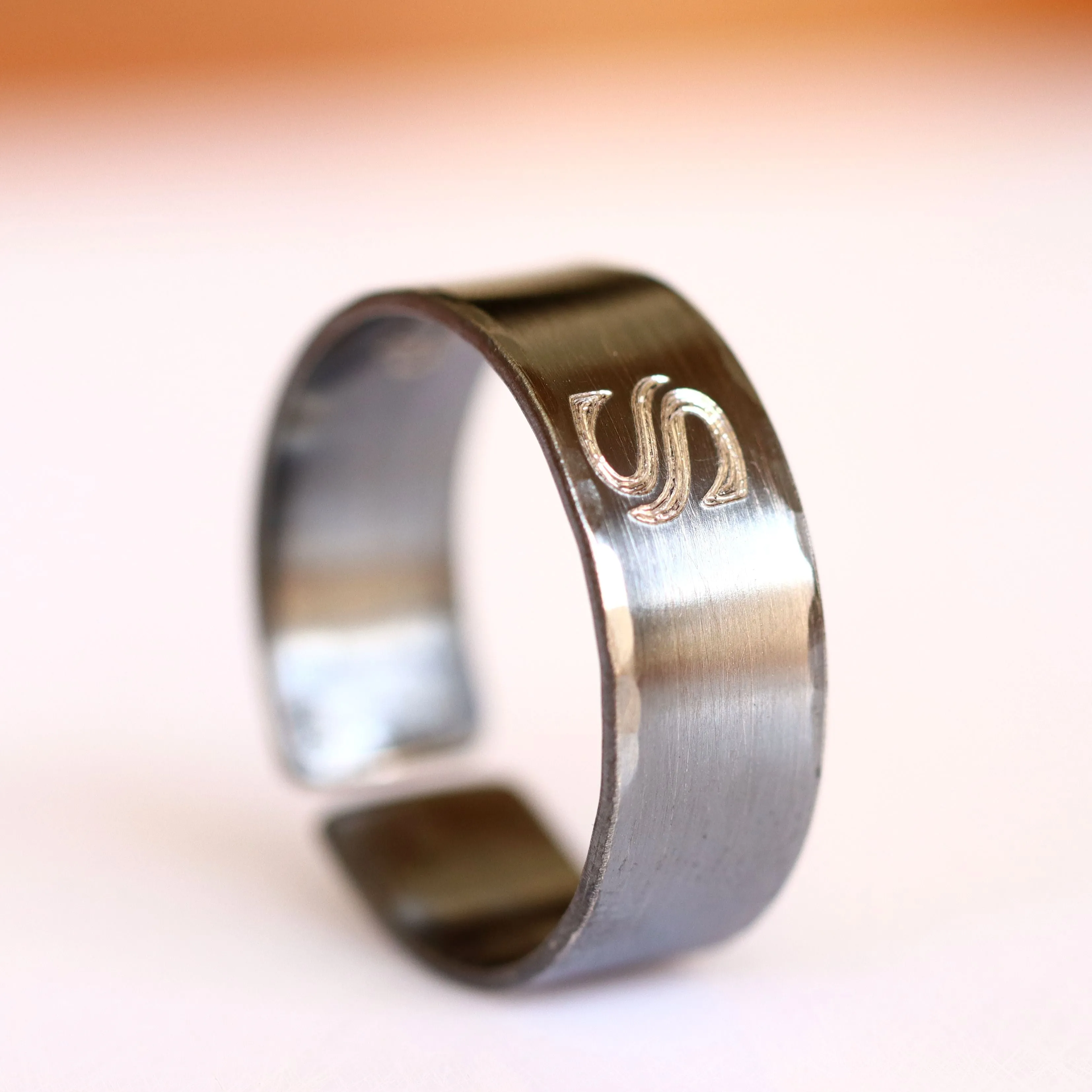 Personalized Monogram Initial Ring for Men Oxidized Sterling silver Band