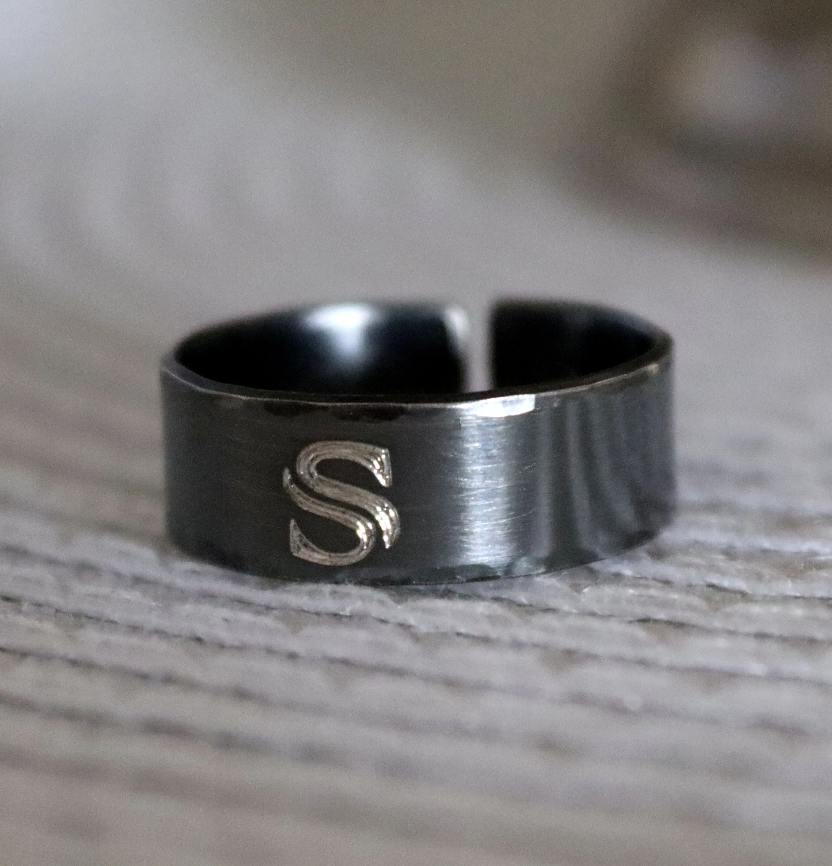 Personalized Monogram Initial Ring for Men Oxidized Sterling silver Band