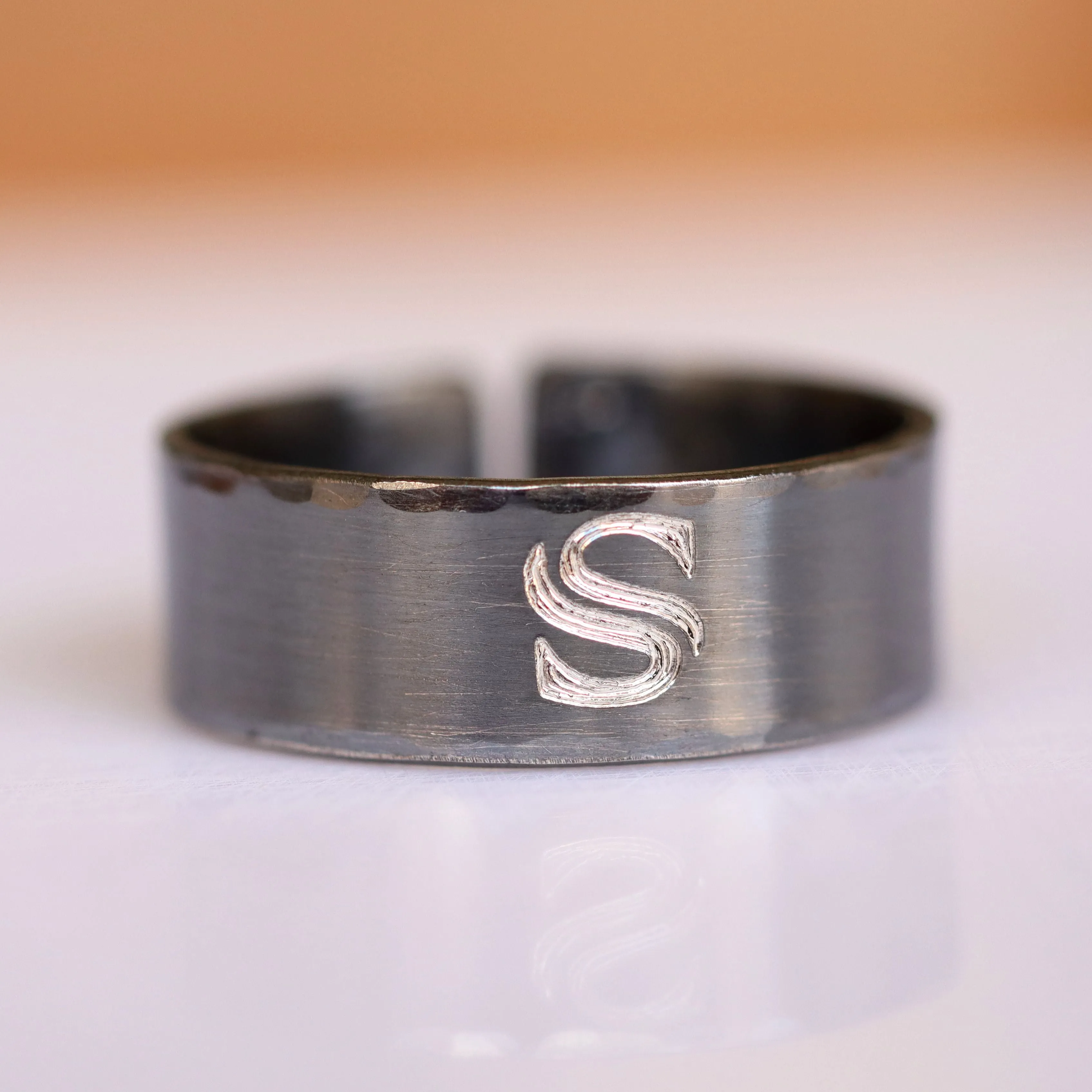 Personalized Monogram Initial Ring for Men Oxidized Sterling silver Band