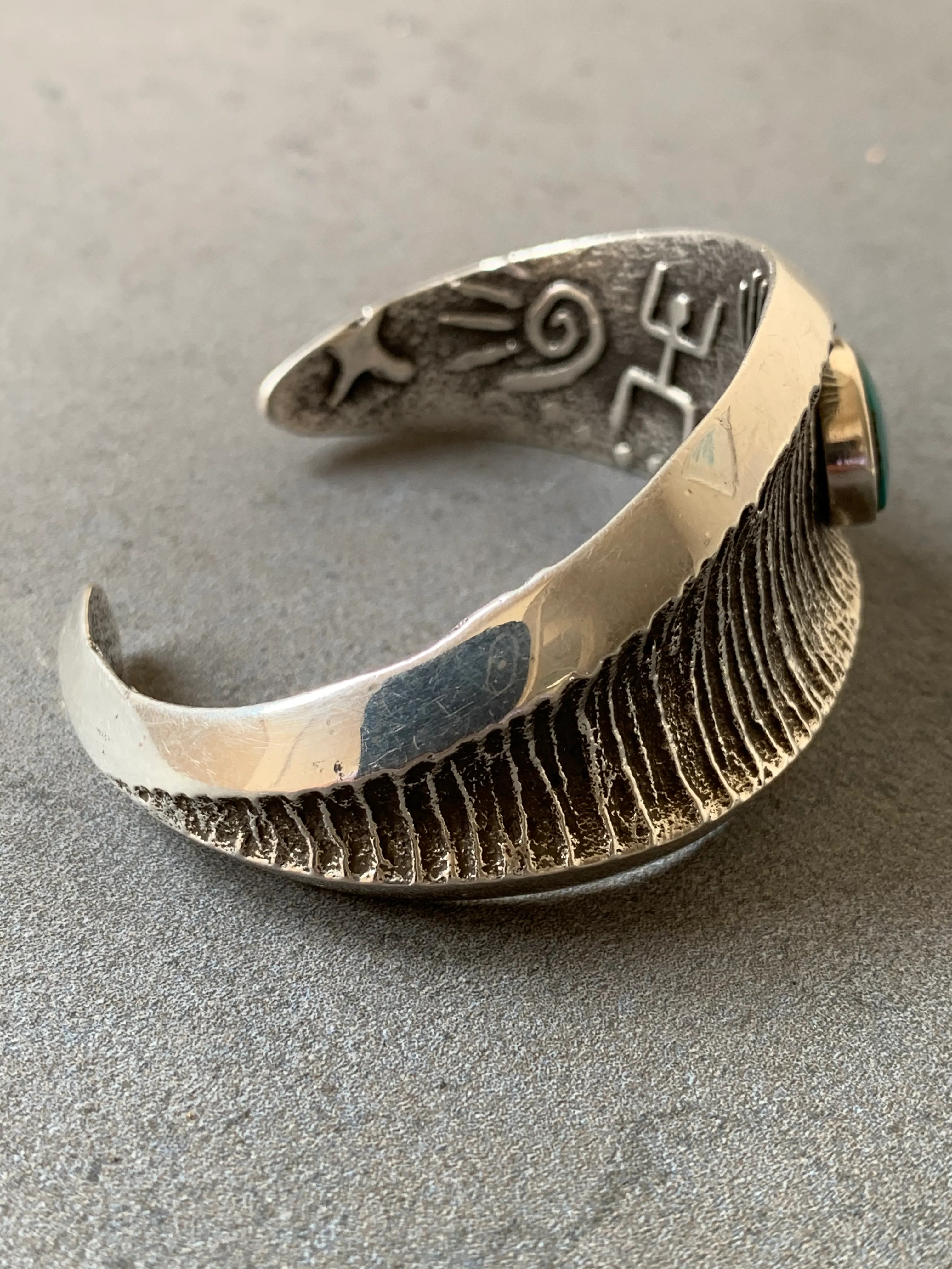 Philander Begay Navajo Tufa Casting Sterling Silver Turquoise Cuff