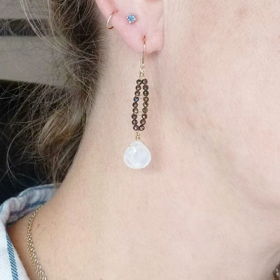 Pyrite Oval and Moonstone Drop Earring