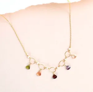 Rainbow Gemstone Mini Sparkler Necklace - Gold