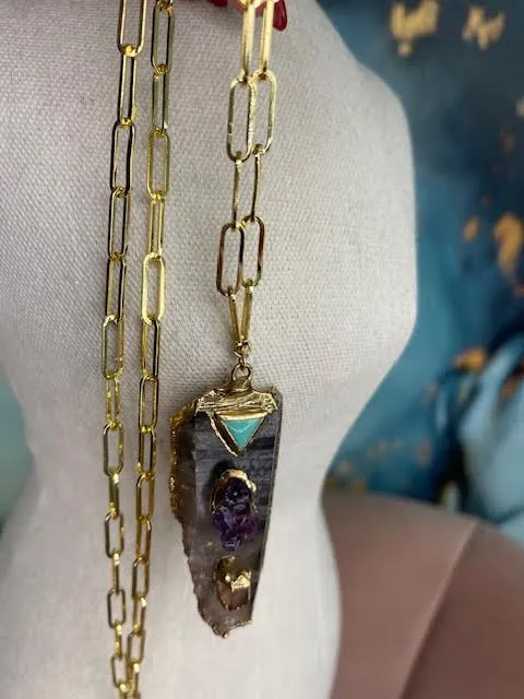 Robyn Rhodes Smokey Quartz with Chrysoprase Amethyst Citrine placed on top