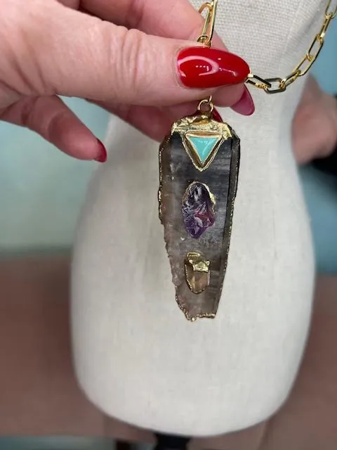 Robyn Rhodes Smokey Quartz with Chrysoprase Amethyst Citrine placed on top