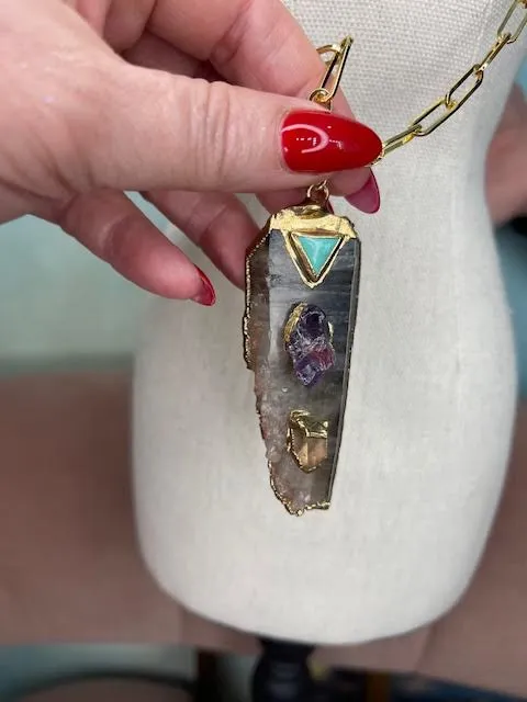 Robyn Rhodes Smokey Quartz with Chrysoprase Amethyst Citrine placed on top