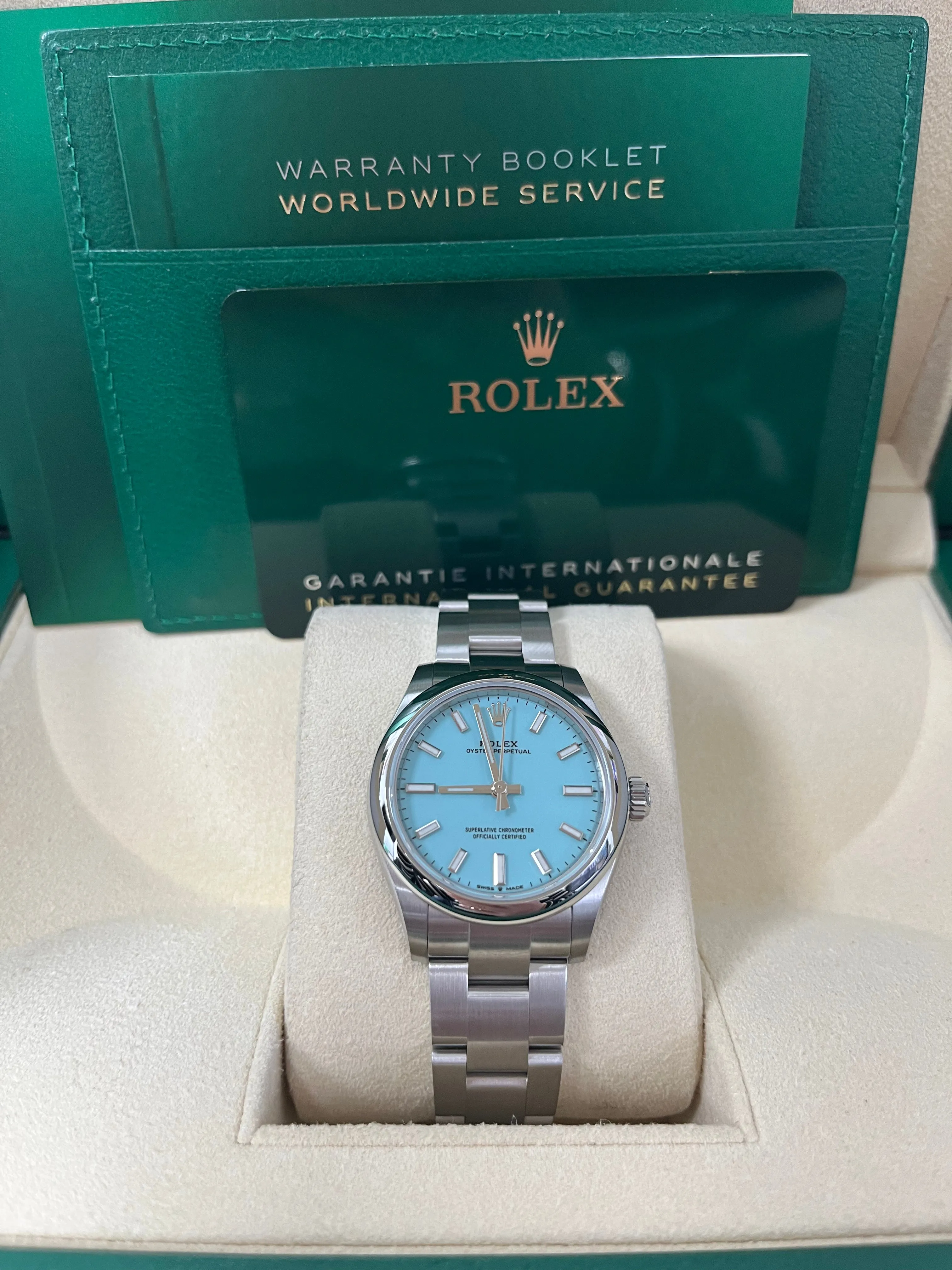 Rolex Oyster Perpetual 31 Domed Bezel Turquoise Blue Index Dial Oyster Bracelet 277200