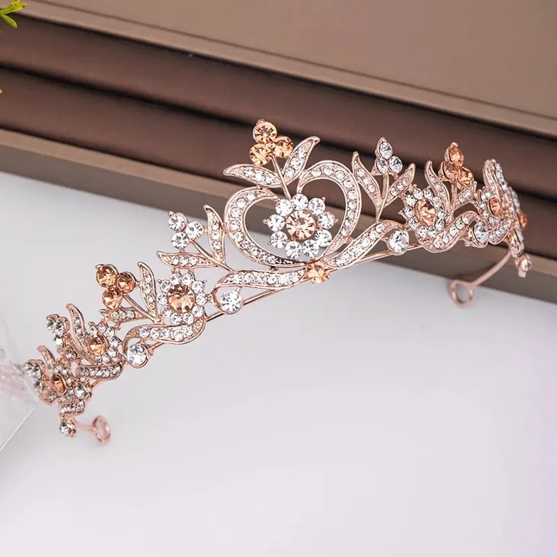 Rose Gold Princess Tiara Detailed Crystal pink Princess Queen diadem jewelry