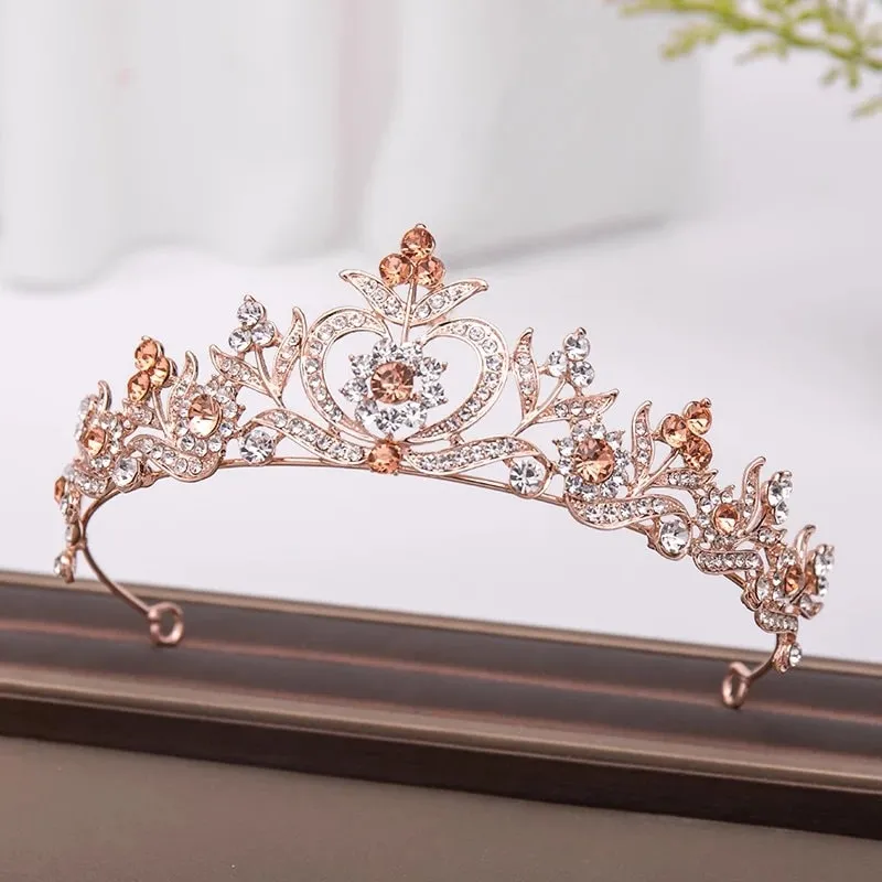 Rose Gold Princess Tiara Detailed Crystal pink Princess Queen diadem jewelry