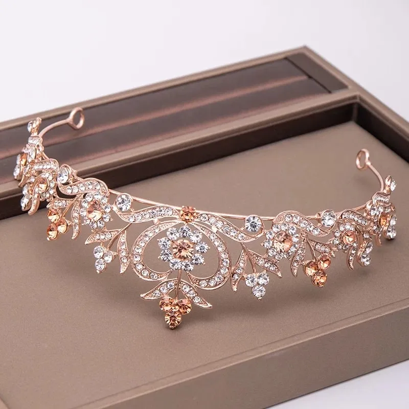 Rose Gold Princess Tiara Detailed Crystal pink Princess Queen diadem jewelry