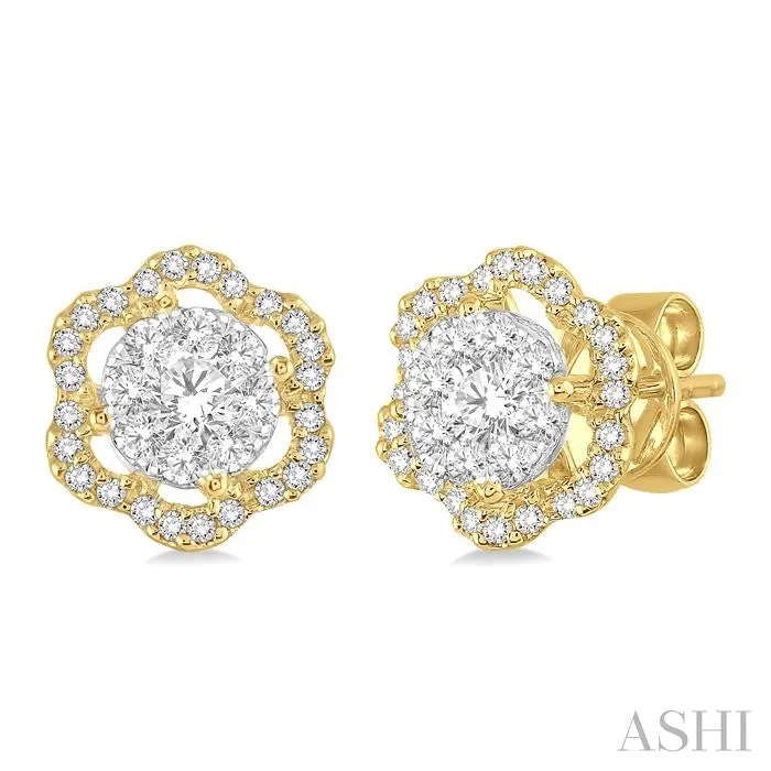 ROUND SHAPE LOVEBRIGHT DIAMOND FLOWER EARRINGS