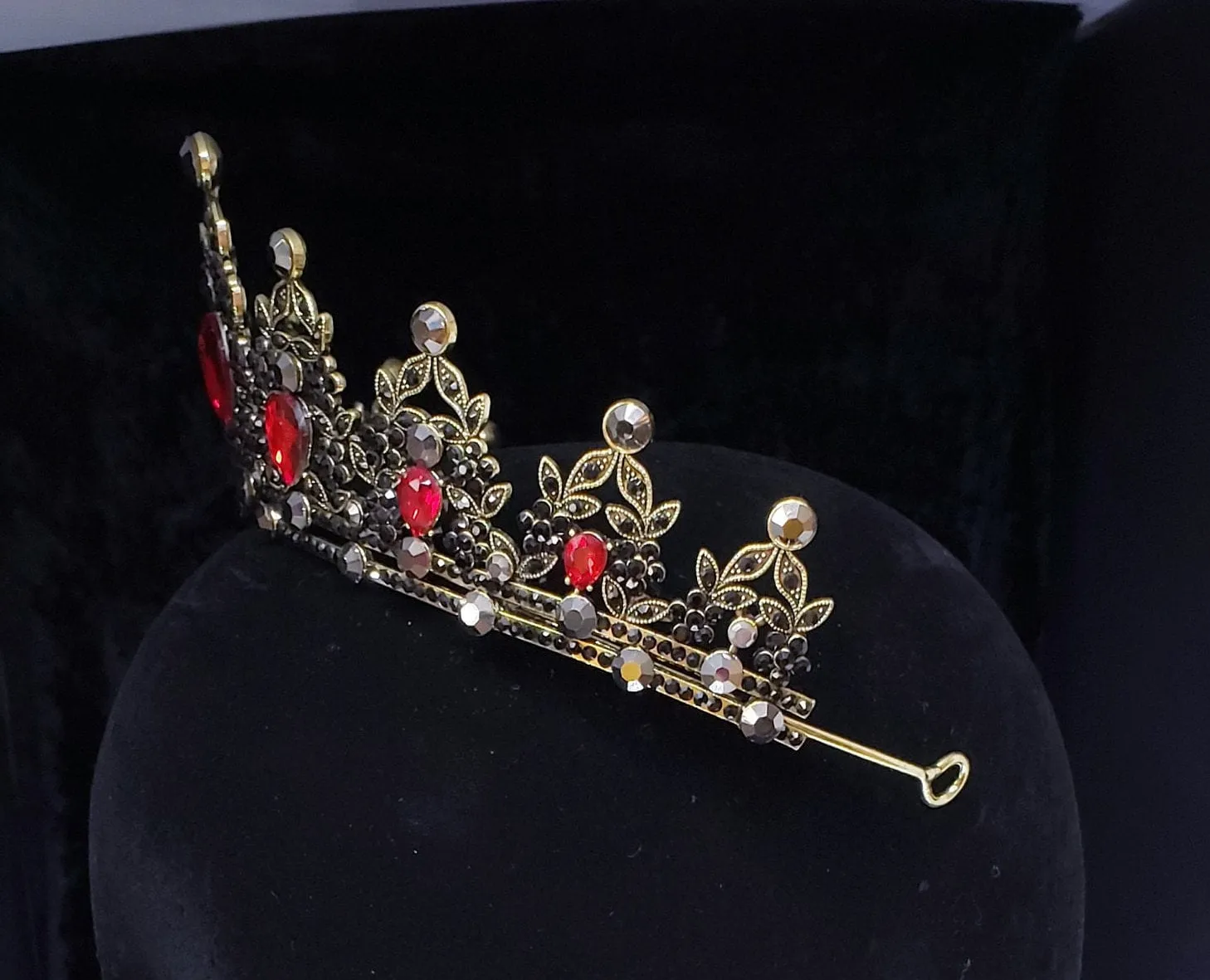 Ruby Red Vintage Baroque  Dark Black Tiara Crown Goth Evil Queen diadem  jewelry