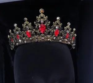 Ruby Red Vintage Baroque  Dark Black Tiara Crown Goth Evil Queen diadem  jewelry