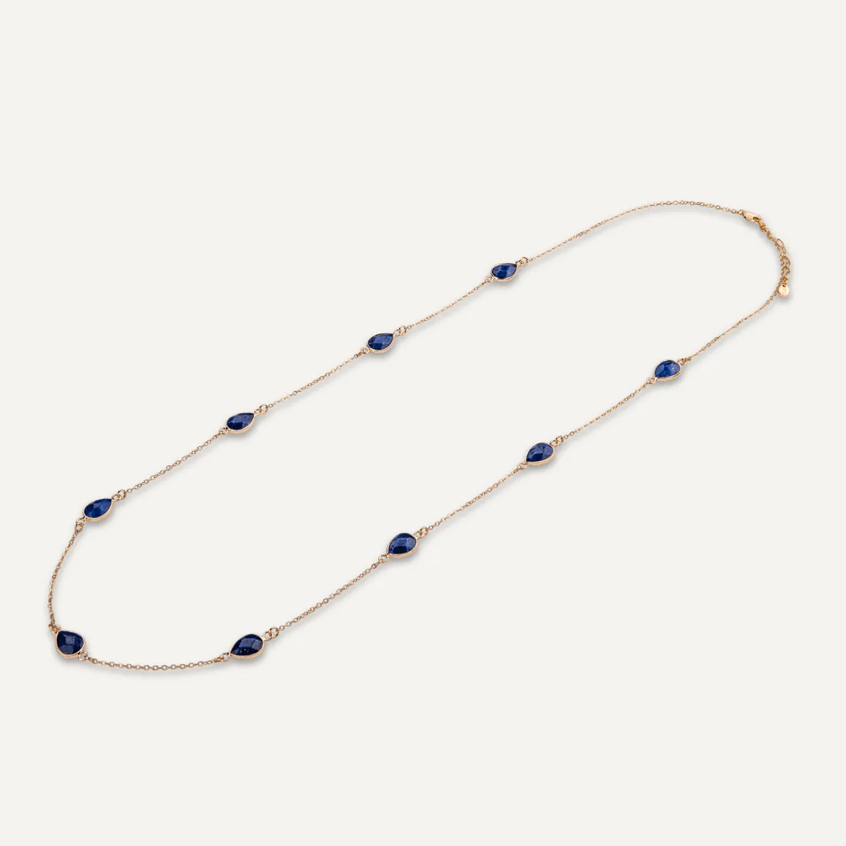 Semi-precious Lapis Stone Necklace - Long In Gold-Tone