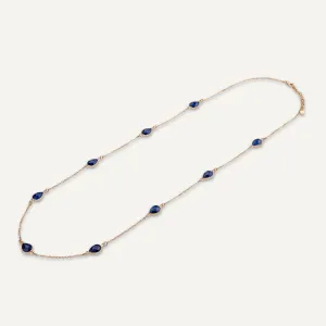 Semi-precious Lapis Stone Necklace - Long In Gold-Tone