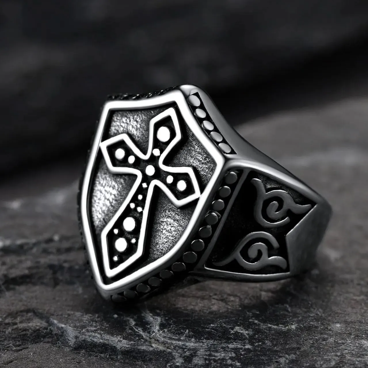 Shield Crusader Templar Cross Stainless Steel Ring For Men