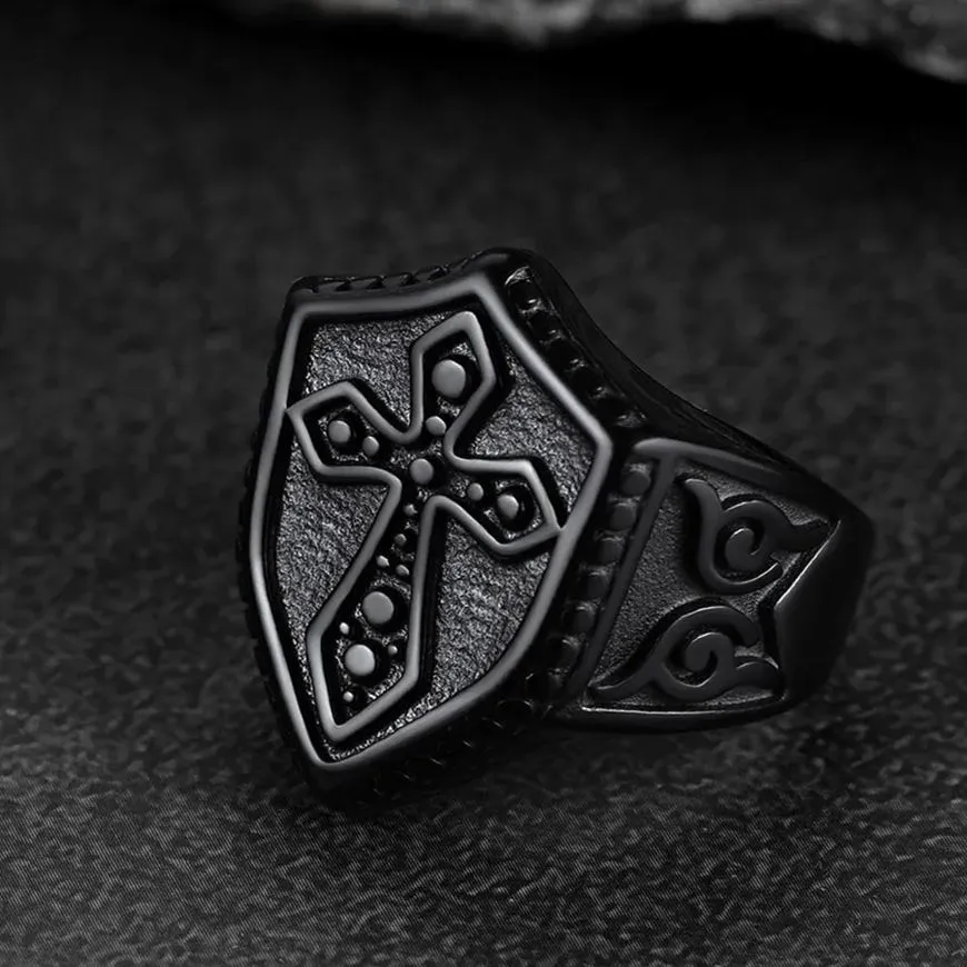 Shield Crusader Templar Cross Stainless Steel Ring For Men