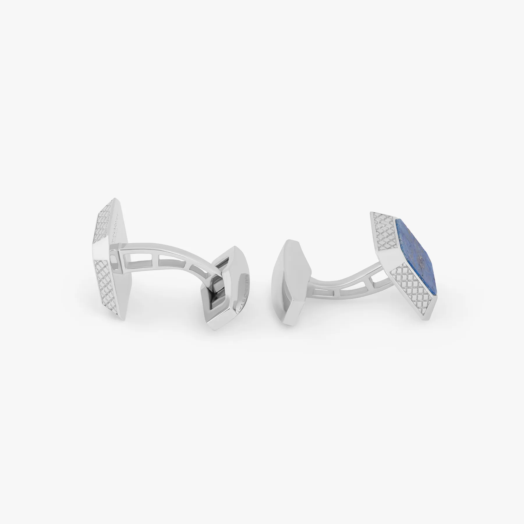 Signature Octo Cufflinks In Rhodium Plated Silver with Lapis