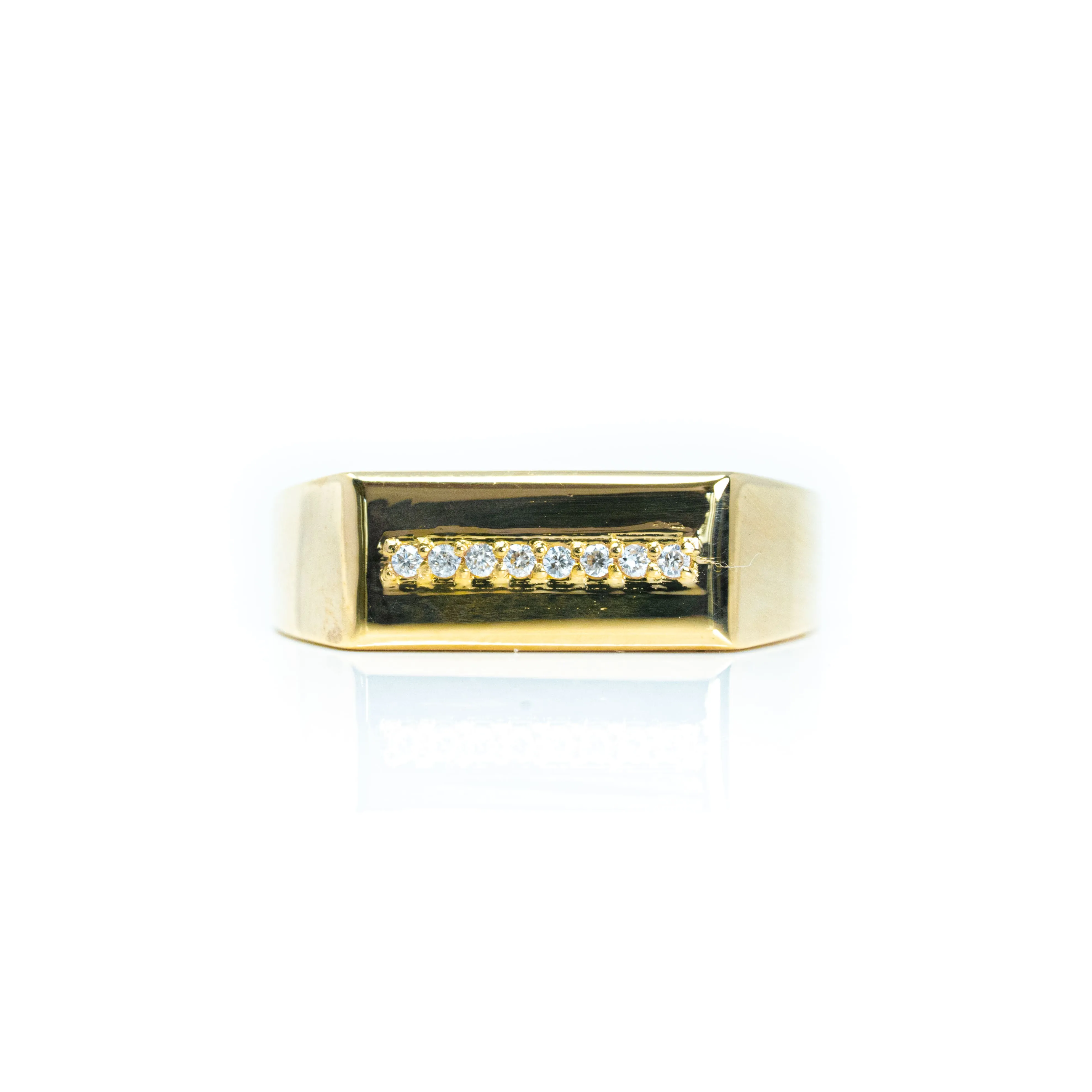 Signet with Line of Gemstones Ring - 10k Gold