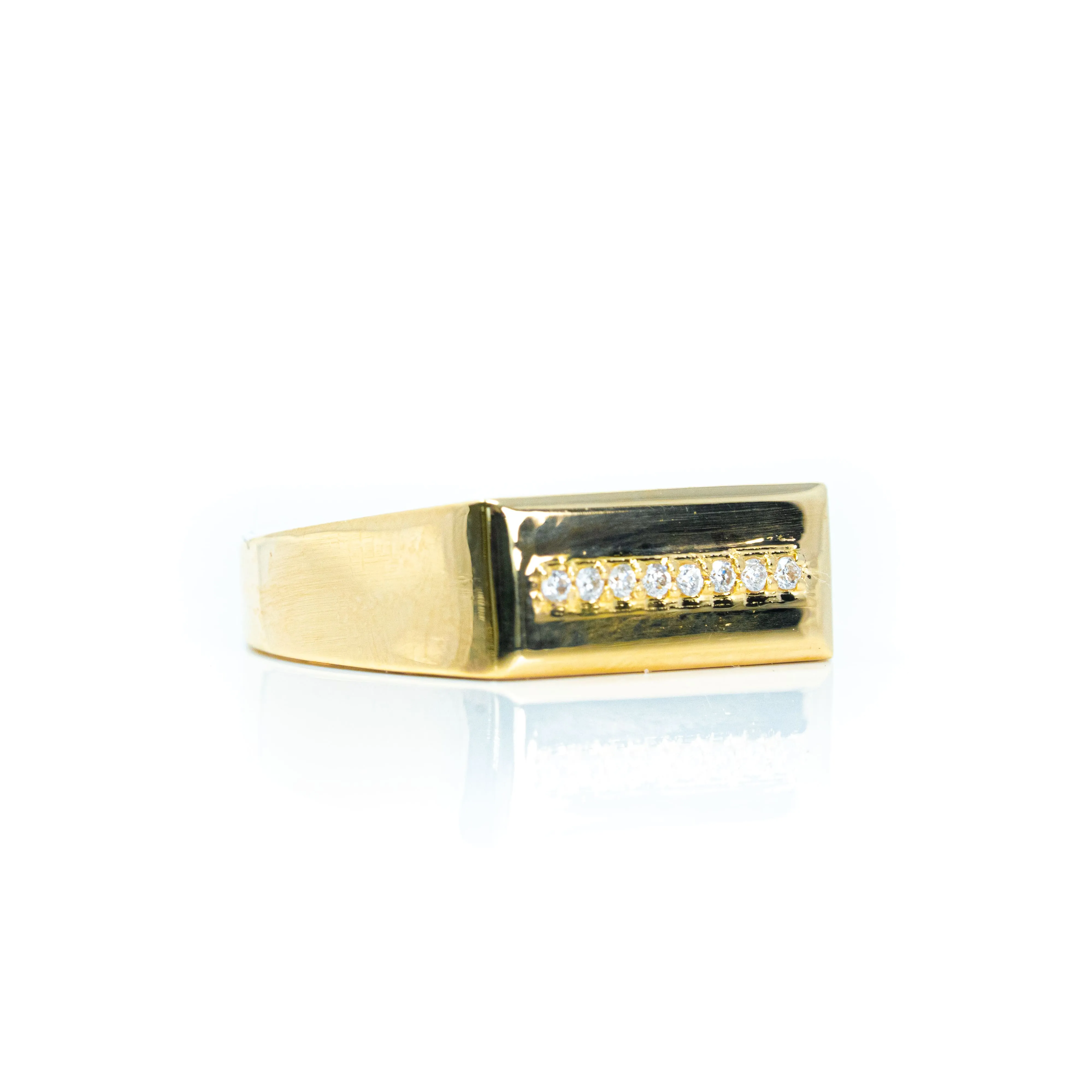 Signet with Line of Gemstones Ring - 10k Gold