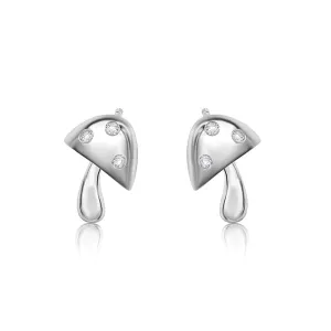 Silver 925 Rhodium Plated Mushroom Clear CZ Stud Earrings