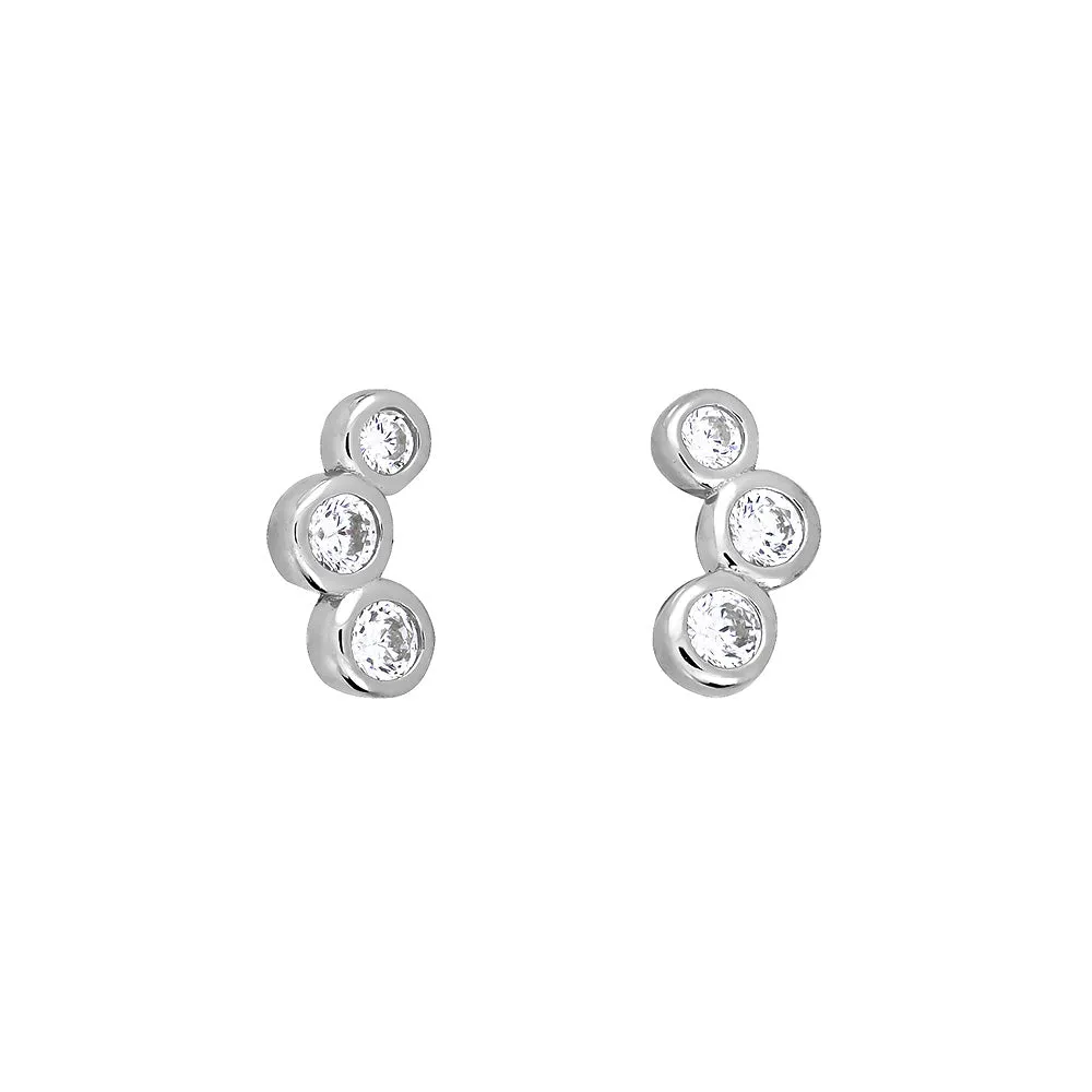 Silver & Cubic Zirconia Triple Circle Studs